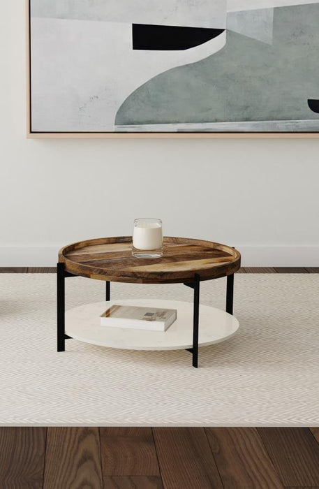 Adhvik - Round Table With Marble Shelf - Simple Home Plus