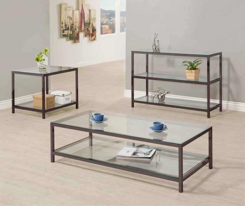 Trini - 1-Shelf Glass Top Coffee Table - Black Nickel - Simple Home Plus