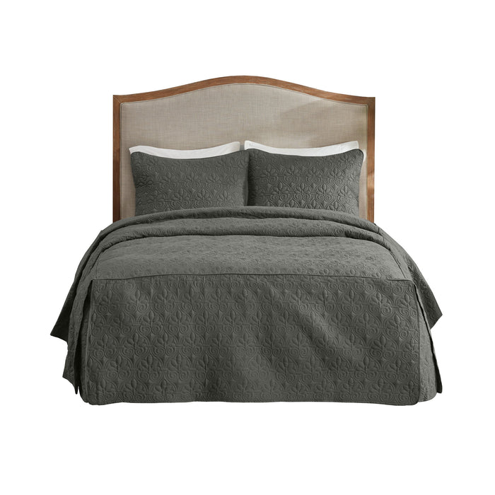 Quebec - Queen Fitted Bedspread (Set of 3) - Dark Gray - Simple Home Plus