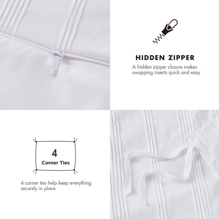 Logan - Twin/Twin Long Striped Duvet Set - White - Simple Home Plus