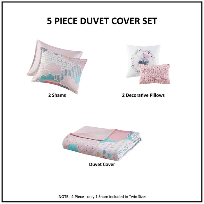Cloud - Printed Duvet Cover Cotton Set - Pink - Simple Home Plus