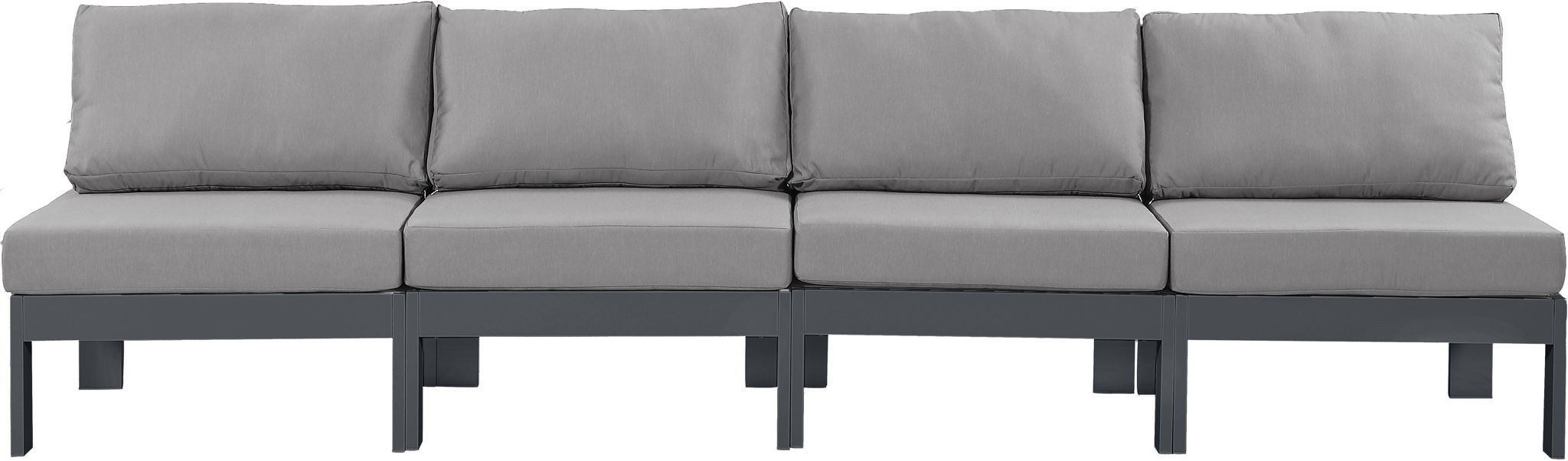 Nizuc - Outdoor Patio 4 Seat Armless Modular Sofa With Gray Frame