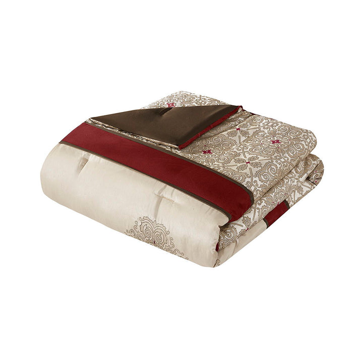 Donovan - Queen 7 Piece Comforter Set - Red - Simple Home Plus