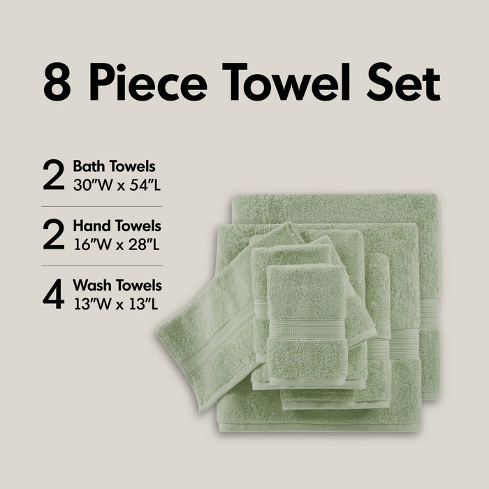 800GSM - 8 Piece Antimicrobial Towel Set - Sage Green - Simple Home Plus