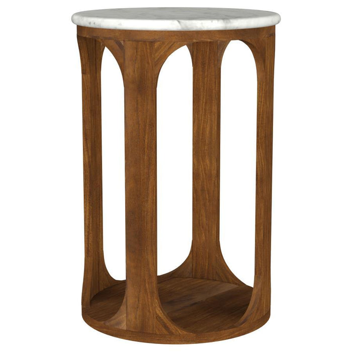 Berkeley - Round Marble Top Side Table - White And Brown - Simple Home Plus