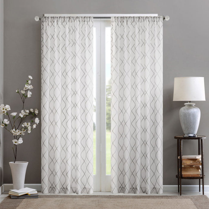 Irina - Diamond Sheer Window Curtain - White / Gray - Simple Home Plus