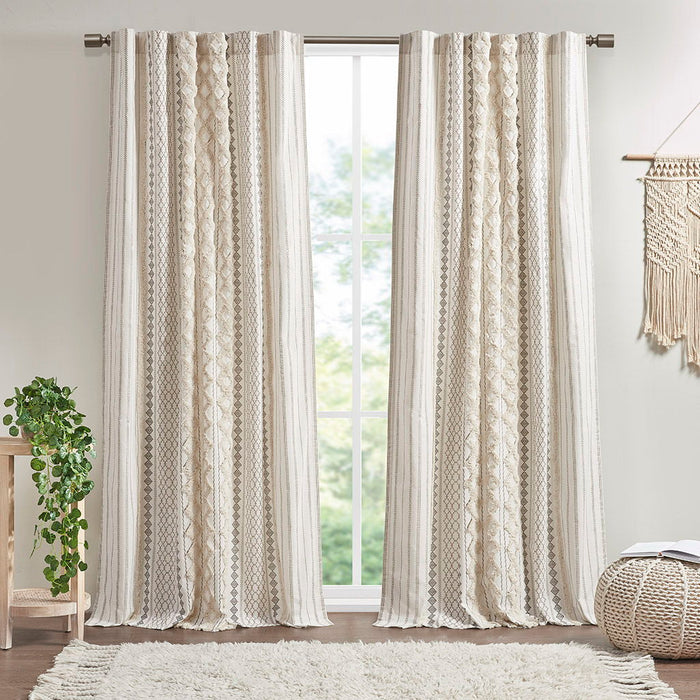 Imani - 50x108" Printed Curtain Panel With Stripe And Lining - Ivory - Simple Home Plus