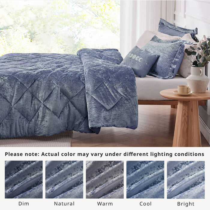 Felicia - Velvet Twin Comforter Set With Throw Pillow - Blue - Simple Home Plus