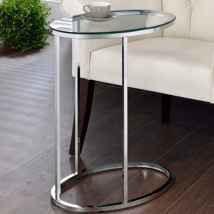 Kyle - Oval Glass Top C-Shaped Sofa Side Table - Chrome - Simple Home Plus