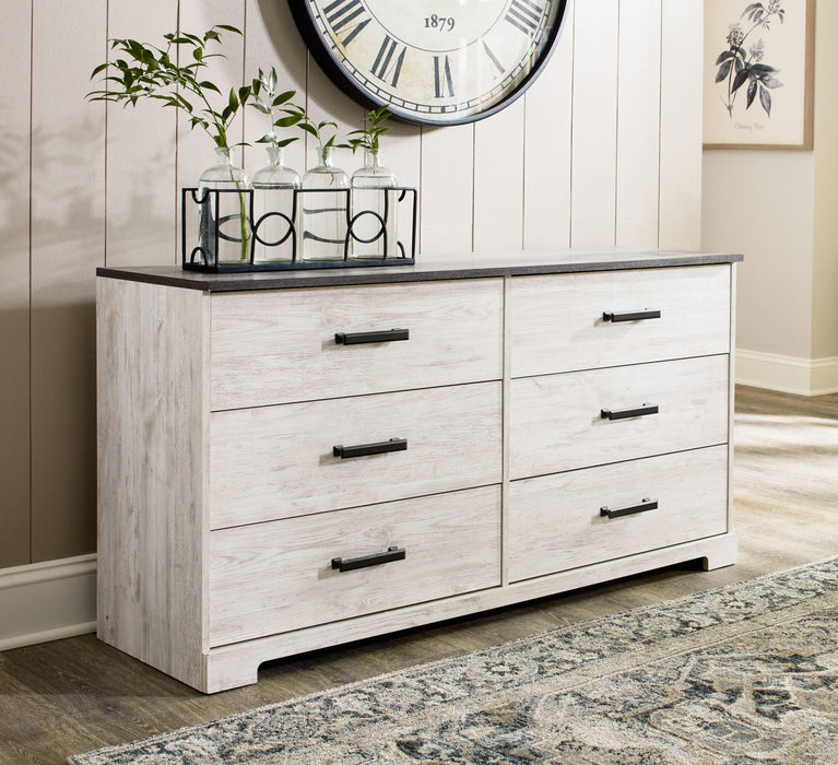 Shawburn - White / Black / Gray - Six Drawer Dresser - Pewter-tone pulls - Simple Home Plus
