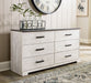 Shawburn - White / Black / Gray - Six Drawer Dresser - Pewter-tone pulls - Simple Home Plus