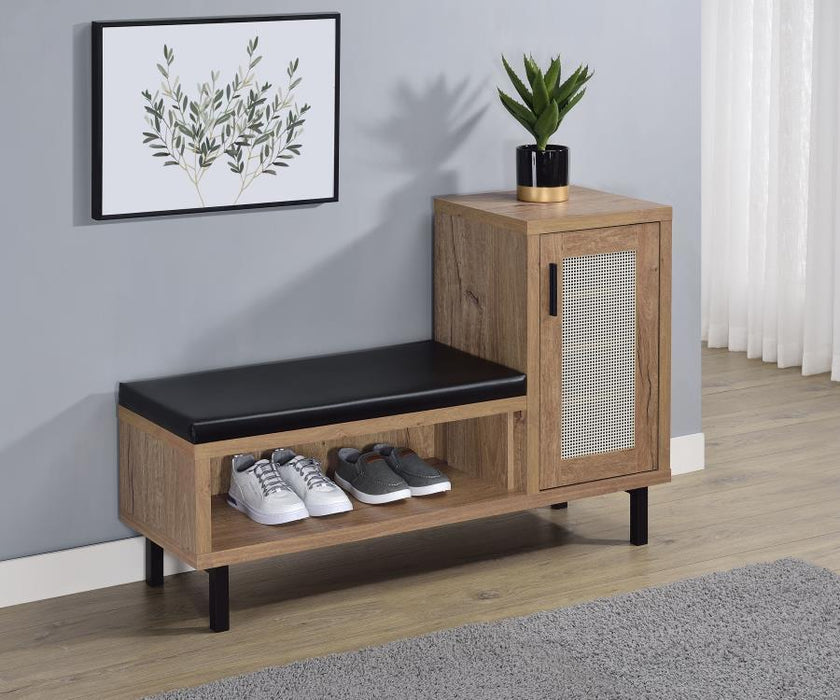 Teller - 1-Door Entryway Shoe Storage Bench - Natural Oak - Simple Home Plus