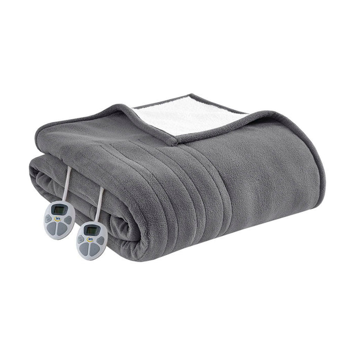 Fleece to Sherpa - Queen Comfort Heated Blanket - Dark Gray - Simple Home Plus