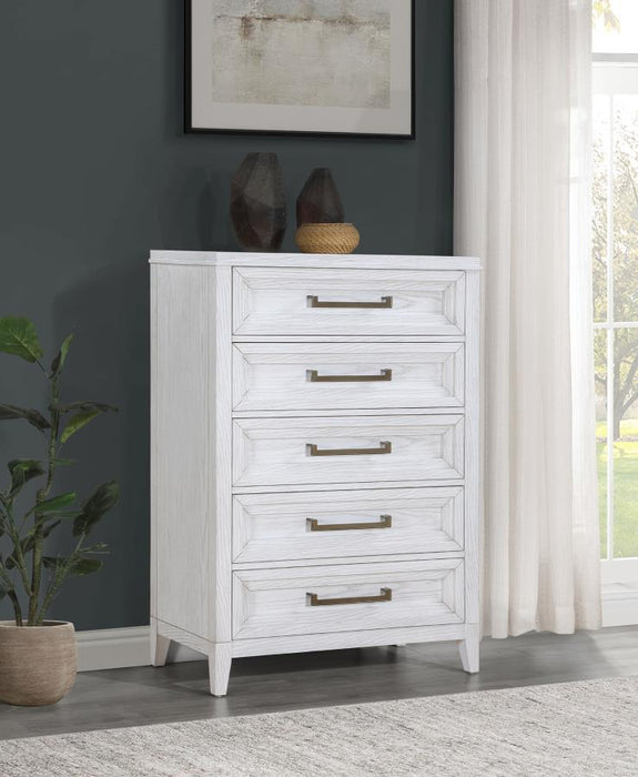 Marielle - 5-Drawer Bedroom Chest - Distressed White - Simple Home Plus