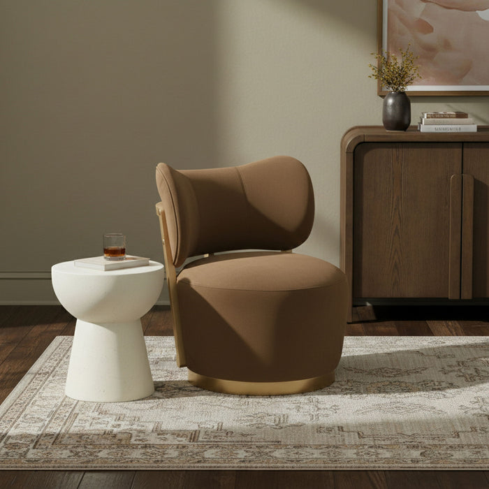 Elara - Velvet Upholstered Swivel Accent Chair - Saddle / Stained Natural - Simple Home Plus