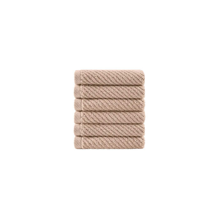 Diagonal Ribbed - 6 Piece Washcloths Set - Beige - Simple Home Plus