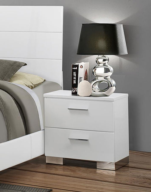 Felicity - 2-Drawer Nightstand - White High Gloss - Simple Home Plus