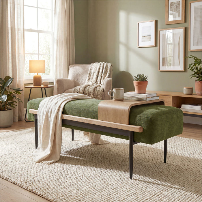 Perry - Cocktail Ottoman With Slide Tray - Green - Simple Home Plus