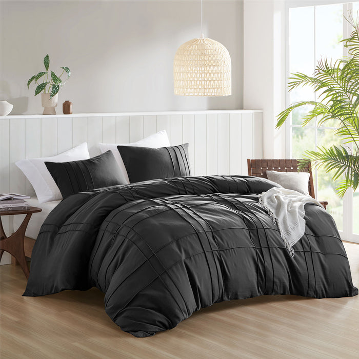Porter - Twin/Twin Long Soft Washed Pleated Duvet Cover Set - Black - Simple Home Plus