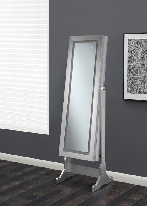Moore - Cheval Mirror With Jewelry Storage - Silver - Simple Home Plus