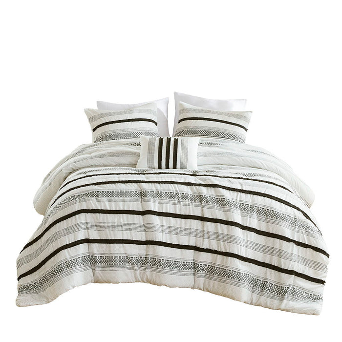 Carolina - 7 Piece King/California King Stripe Comforter And Quilt Set - Black - Simple Home Plus