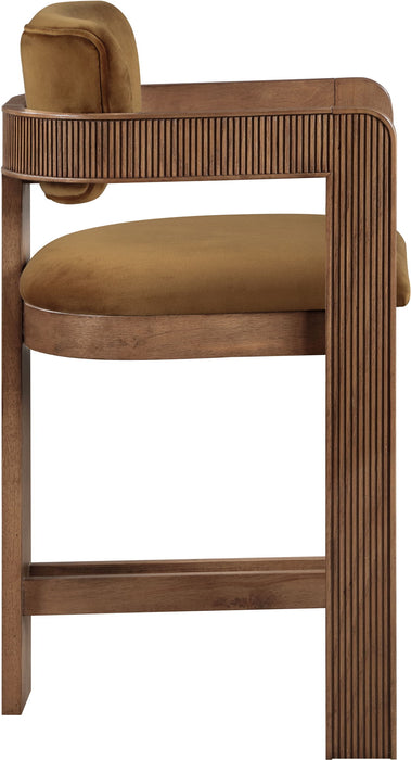 Sacha - Velvet Stool With Brown Base - Simple Home Plus