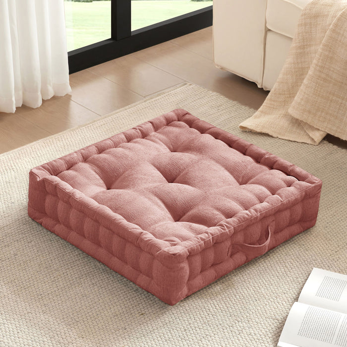 Azza - Poly Chenille Square Floor Pillow Cushion - Dusty Peach