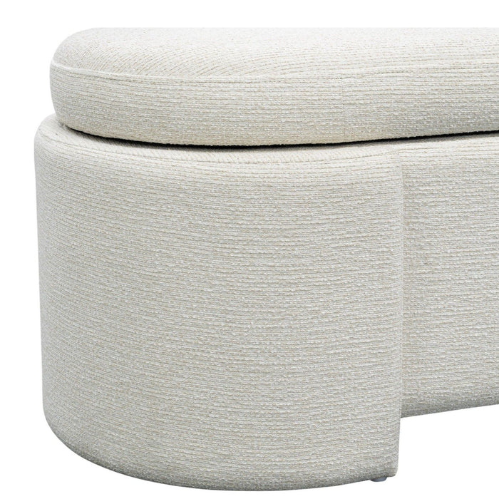 Leslie - Full y Upholstered Oval Storage Bench With Soft-Close Lid - Ivory - Simple Home Plus