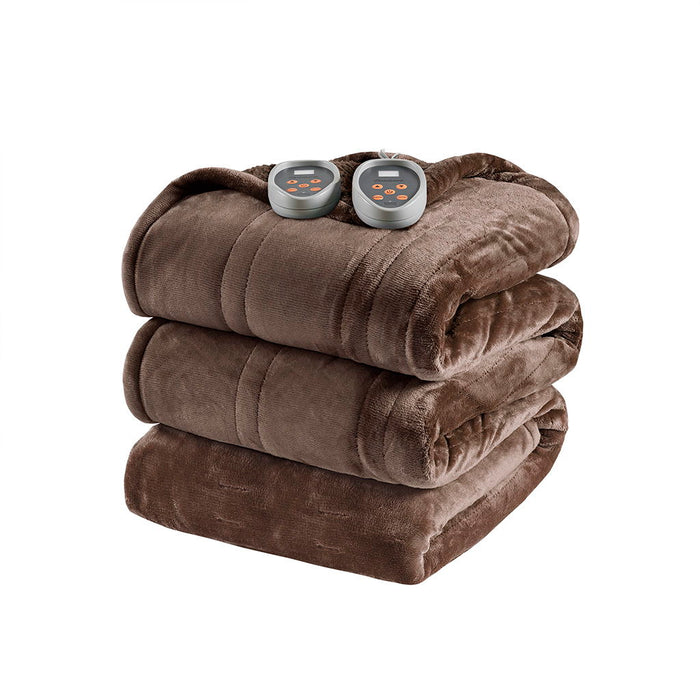 Heated Microlight To Berber - Queen Fabric Blanket - Chocolate