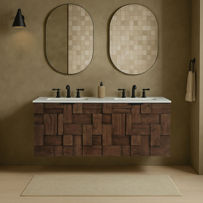 Leonardo - Engineered Stone And Solid Wood 24" Wall Mounted Bathroom Vanity - Simple Home Plus