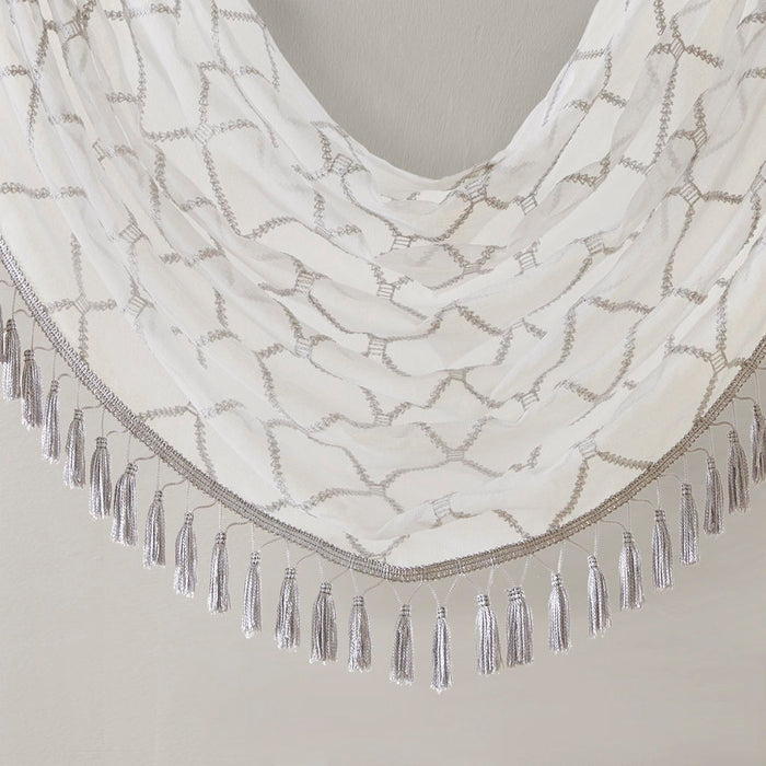 Irina - Diamond Sheer Embroidered Waterfall Valance - White / Gray - Simple Home Plus