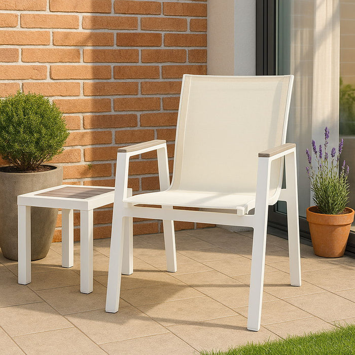 Nizuc - Outdoor Patio Dining Arm Chair With White Frame And Gray Arms (Set of 2) - Simple Home Plus