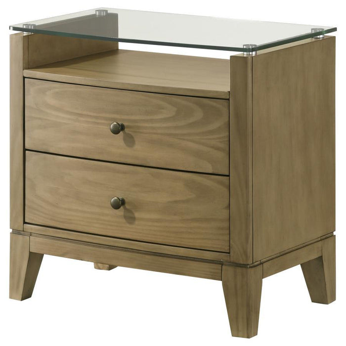 Granada - 2-Drawer Glass Top Nightstand - Natural Pine - Simple Home Plus