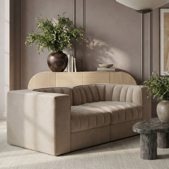 Rummi - Velvet Performance Fabric Upholstered 2 Piece Modular Loveseat - Simple Home Plus