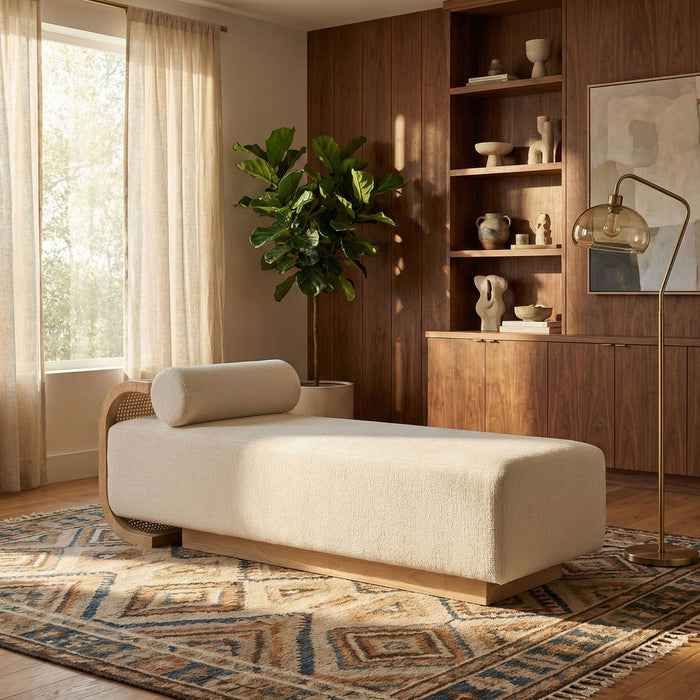 Zephyr - Linen Textured Fabric Upholstered Chaise - Painted Natural Base - Simple Home Plus