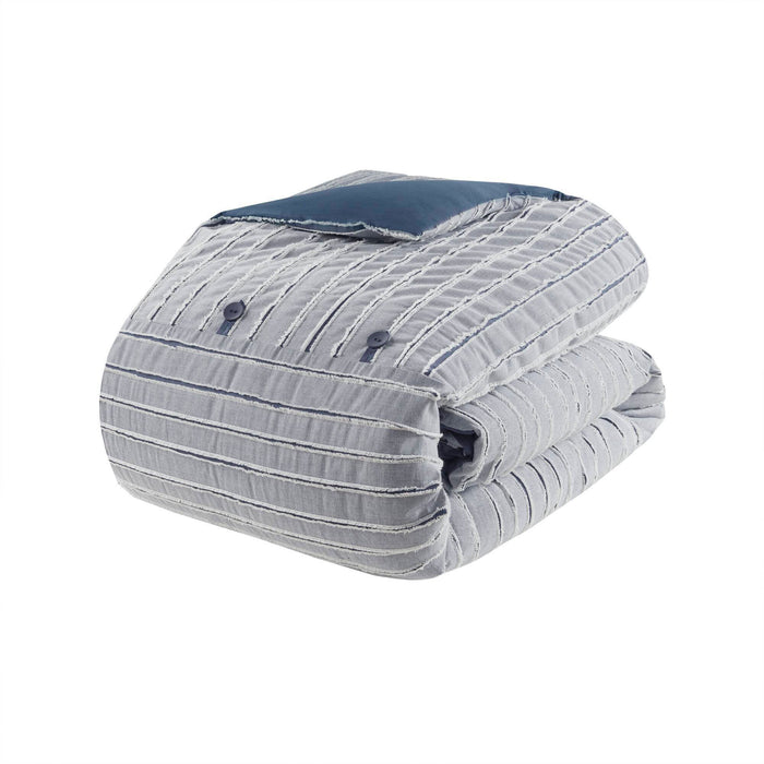 Essence - Oversized Cotton Clipped Jacquard Comforter Set With Euro Shams and Throw Pillows - Blue - Simple Home Plus