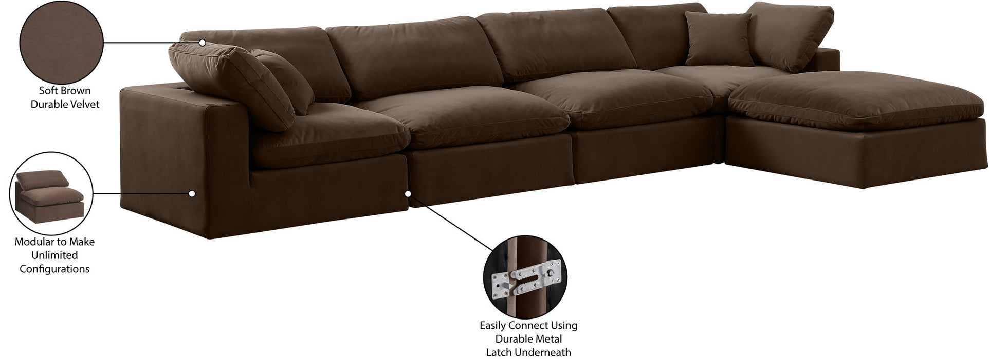 Comfy - 5 Piece Velvet Modular Sectional With Chaise