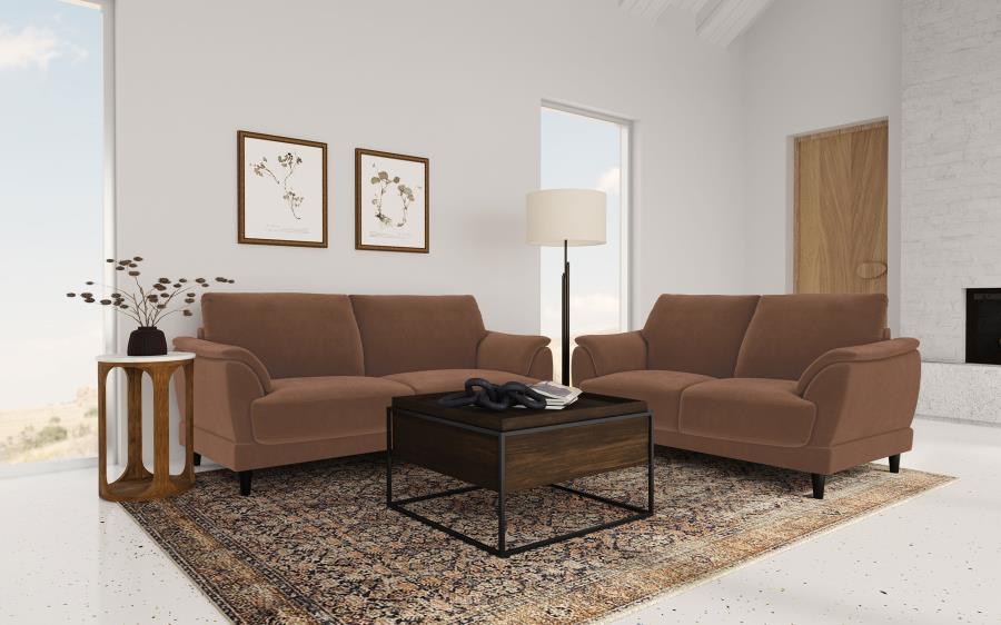 Selma - 2 Piece Velvet Upholstered Crescent Arm Sofa Set - Rust - Simple Home Plus