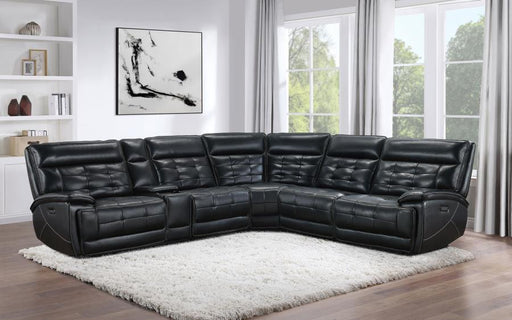 Hewitt - Leather Upholstered Power Reclining Sectional - Black - Simple Home Plus