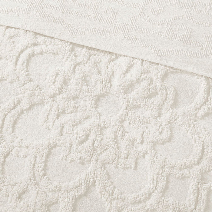 Laetitia - King Tufted Medallion Fringe Coverlet Mini Set - Off White - Simple Home Plus
