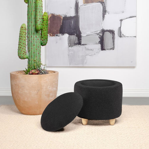 Valia - Faux Sheepskin Upholstered Round Storage Ottoman - Simple Home Plus