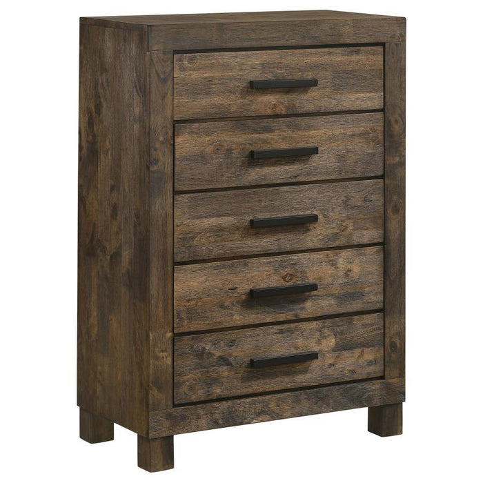 Woodmont - 5-Drawer Bedroom Chest - Rustic Golden Brown - Simple Home Plus