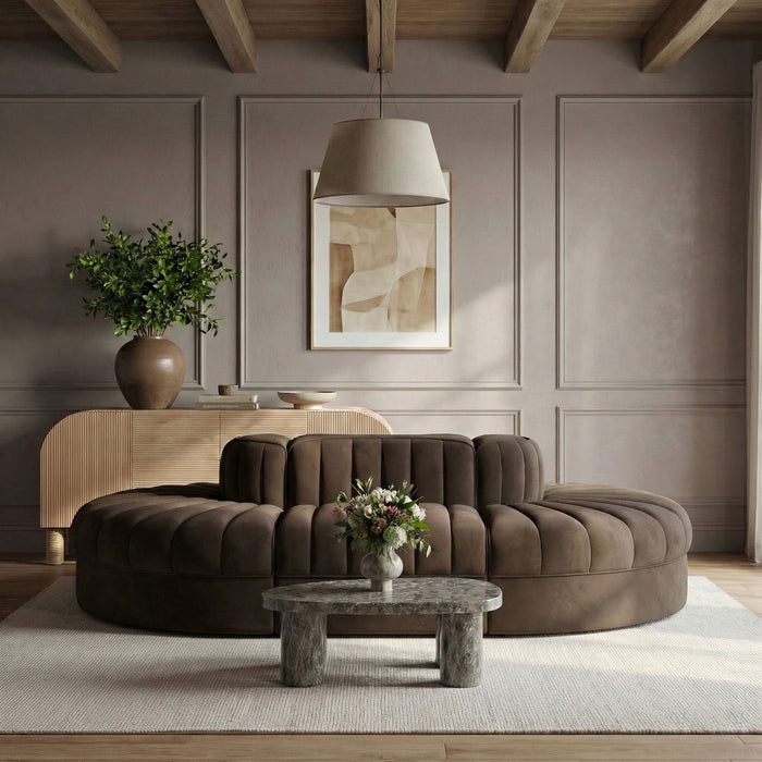 Rummi - Oval Velvet Performance Fabric Upholstered 6 Piece Modular Sectional - Simple Home Plus