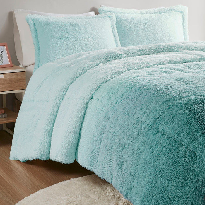 Brielle - King Ombre Shaggy Long Comforter Mini Set - Blue - Simple Home Plus