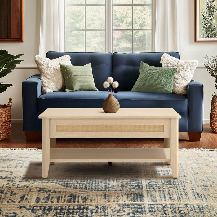 Lennox - Lift-Top Coffee Table With Storage & Lower Open Shelf - Natural - Simple Home Plus