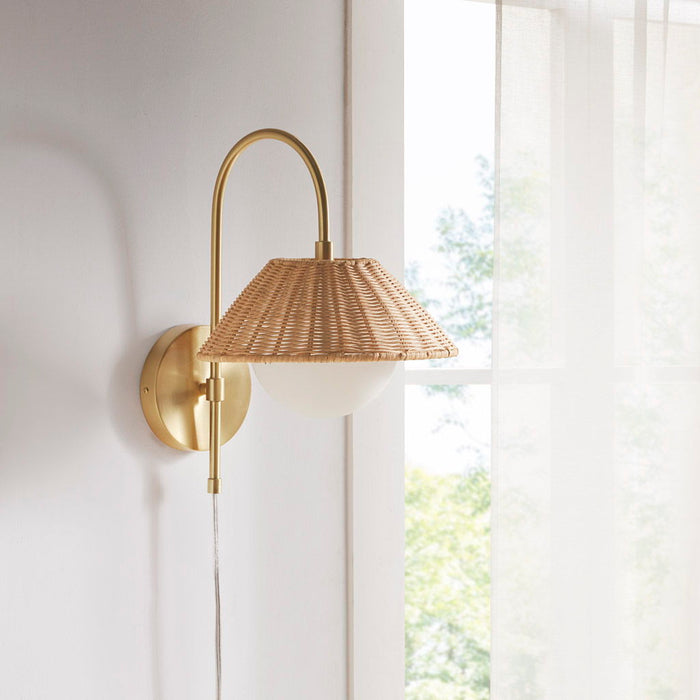 Laguna - Rattan Weave Wall Sconce - Gold - Simple Home Plus