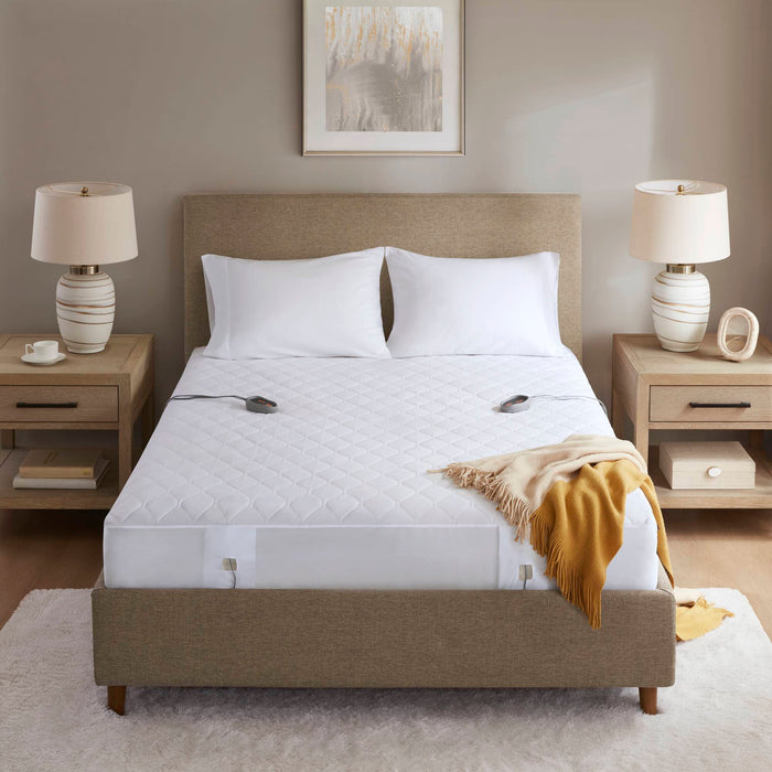 Cotton Blend - 15" Queen Heated Mattress Pad - White