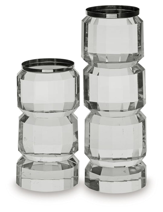 Brentley - Clear / Silver Finish - Candle Holder Set (Set of 2) - Simple Home Plus