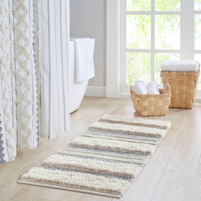 Asher - 22" x 58" Woven Texture Stripe Bath Rug - Gray - Simple Home Plus