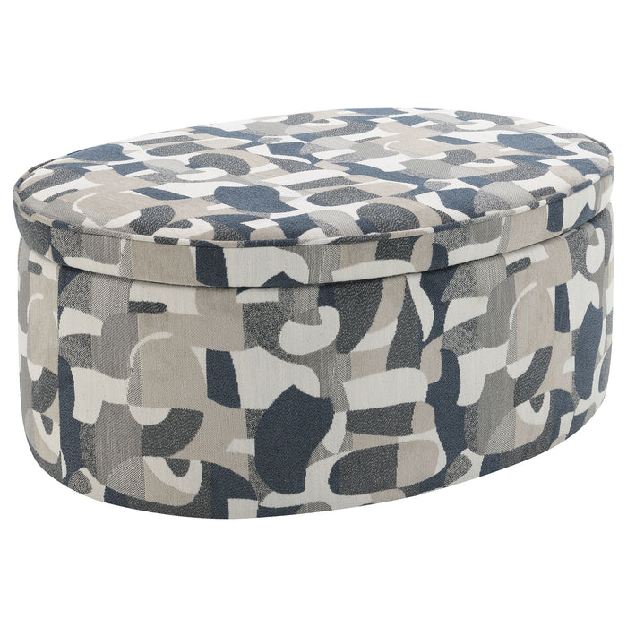 Tomkins - Oval Upholstered Storage Ottoman - Indigo Blue - Simple Home Plus